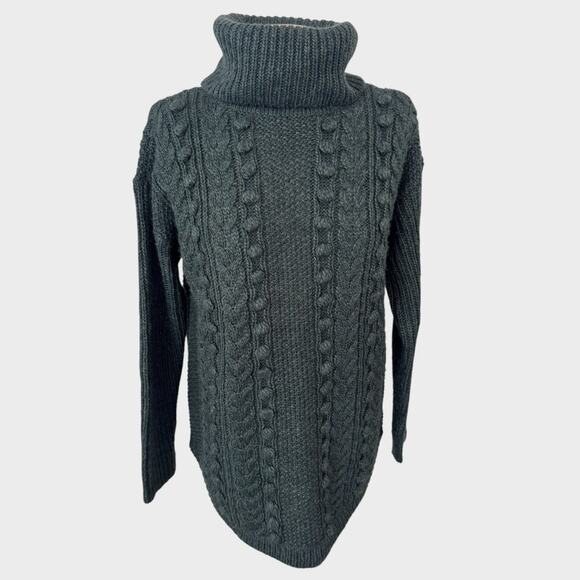 Talbots Small Cable Knit Green Sweater Cowl Neck Acrylic Wool Blend - Picture 1 of 7